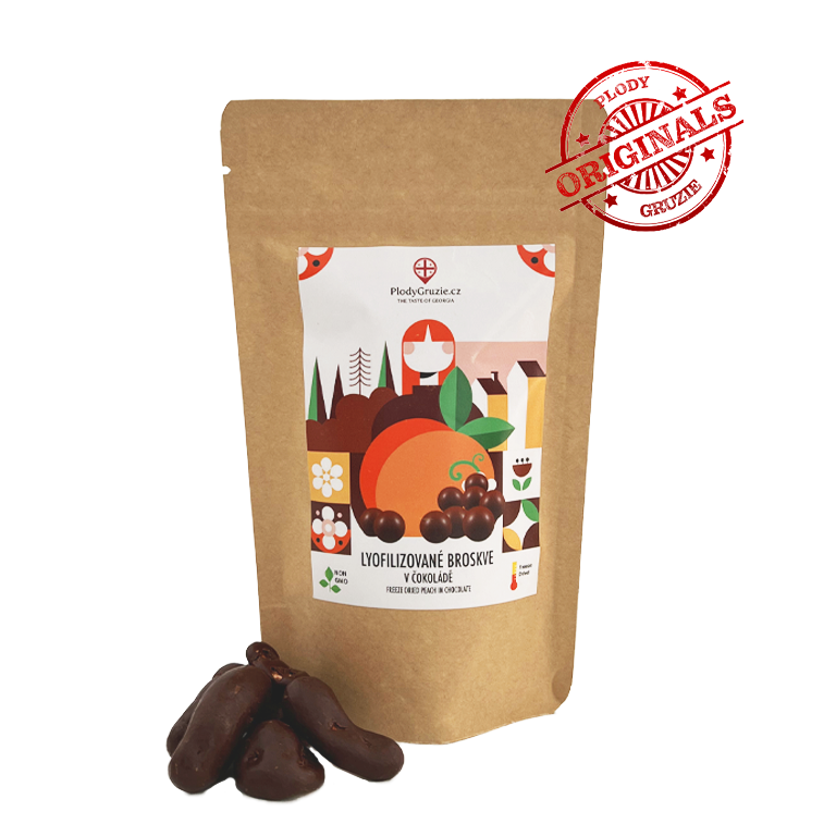 Lyofilizované broskve v čokoládě 80 g Plody Gruzie 